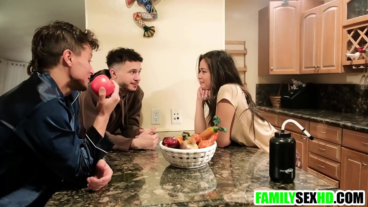 Stepbrothers threesome fucking their new stepsister