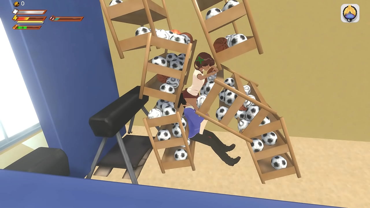 3D Game - Obsessed girl sits on your face in gym