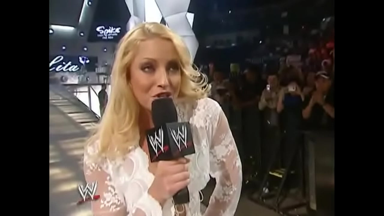 Trish Stratus walking out in white lingerie