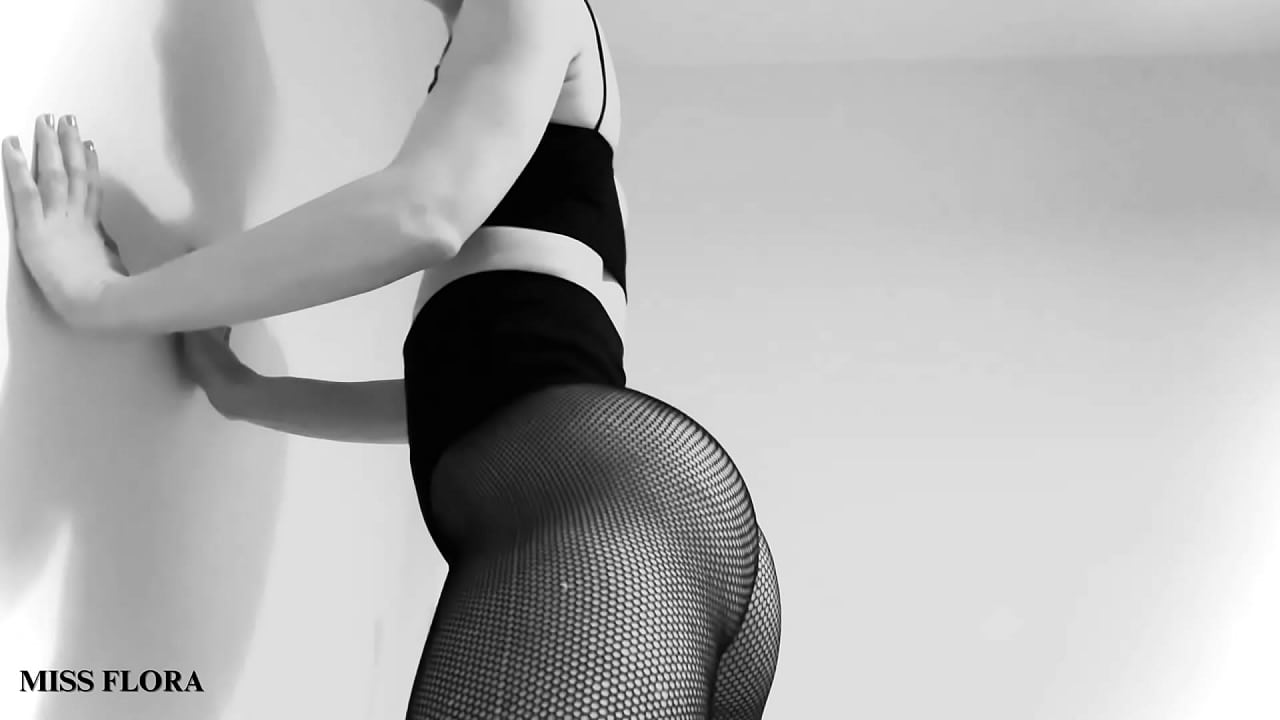 Fishnet Tights Ass and Feet Tease in Black and White