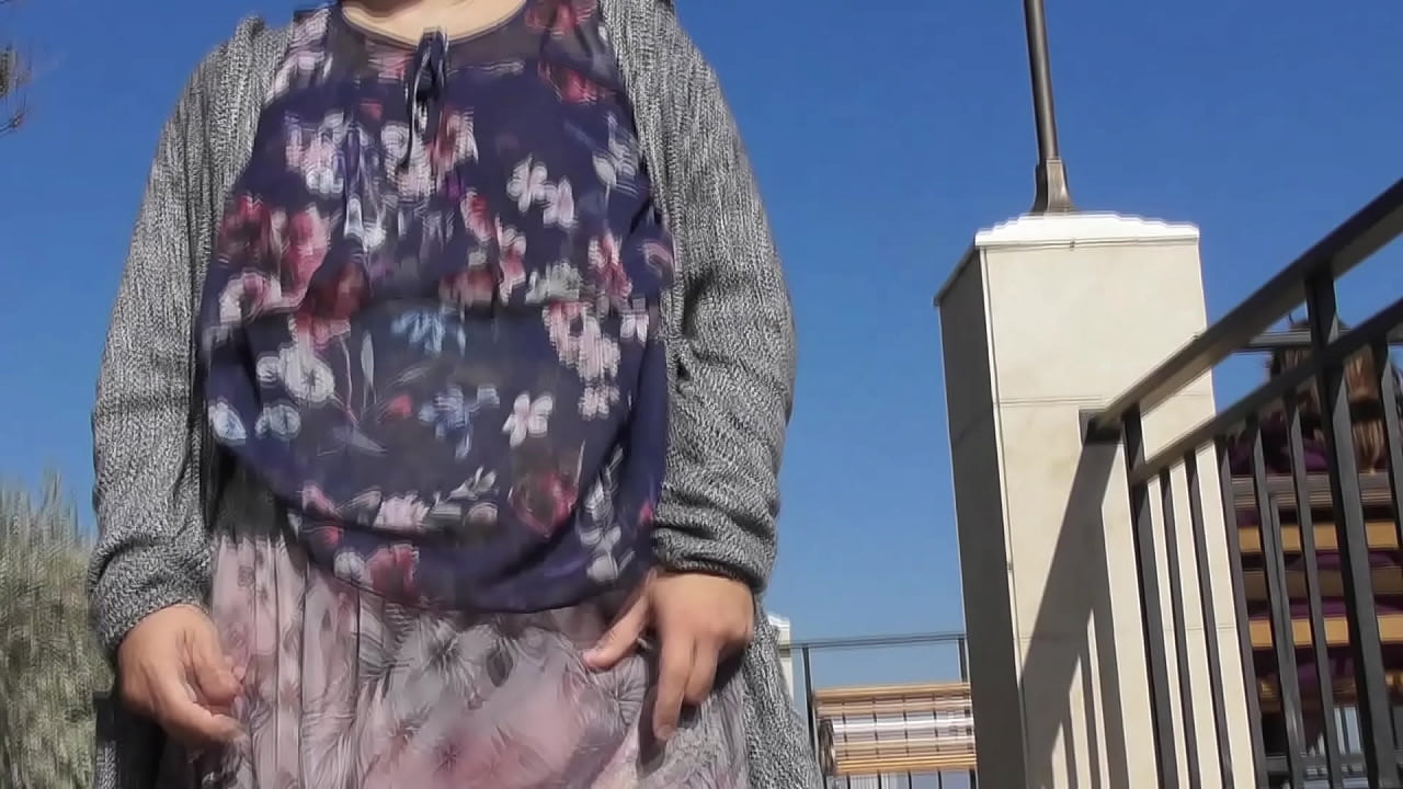 Chubby woman with hairy pussy in transparent skirt