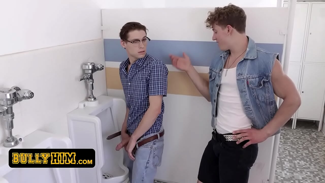 Horny Class Bully Loves Dominating The Helpless Nerd In The Bathroom While He Moans In Pleasure