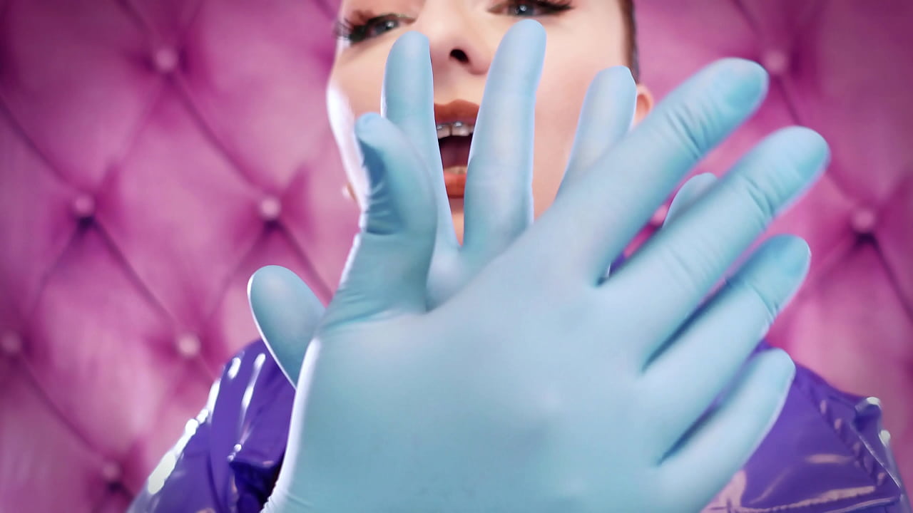 ASMR video hot sounding with Arya Grander - blue nitrile gloves fetish close up video