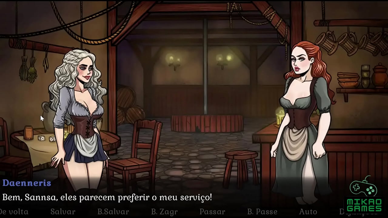 Jogo parodia de Game of Thrones ep 18 Daenerys e Sansa Stark me servindo Bebida pelos Peitos no Bar