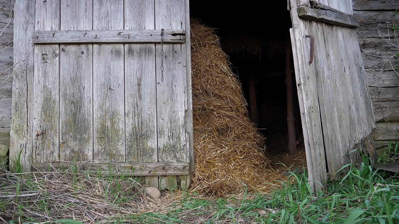 Amateur bodybuilder gets naked behind the barn