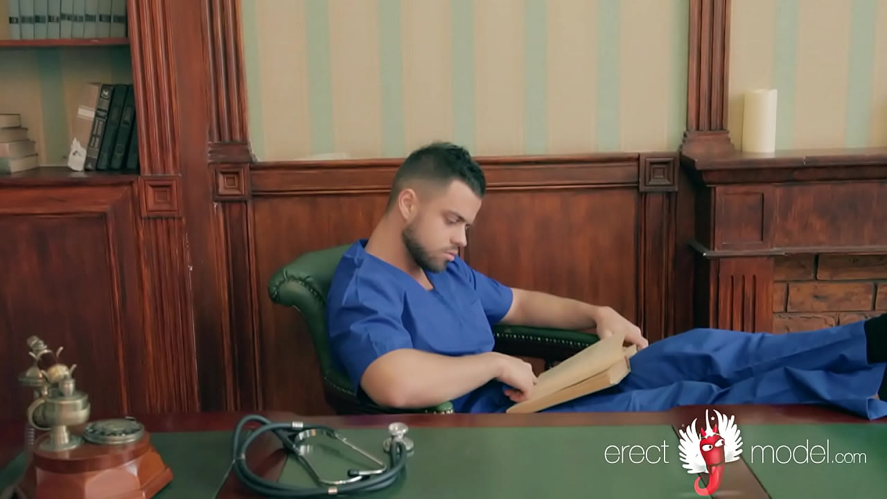 XXX gay doctor man masterbating right on the work-table