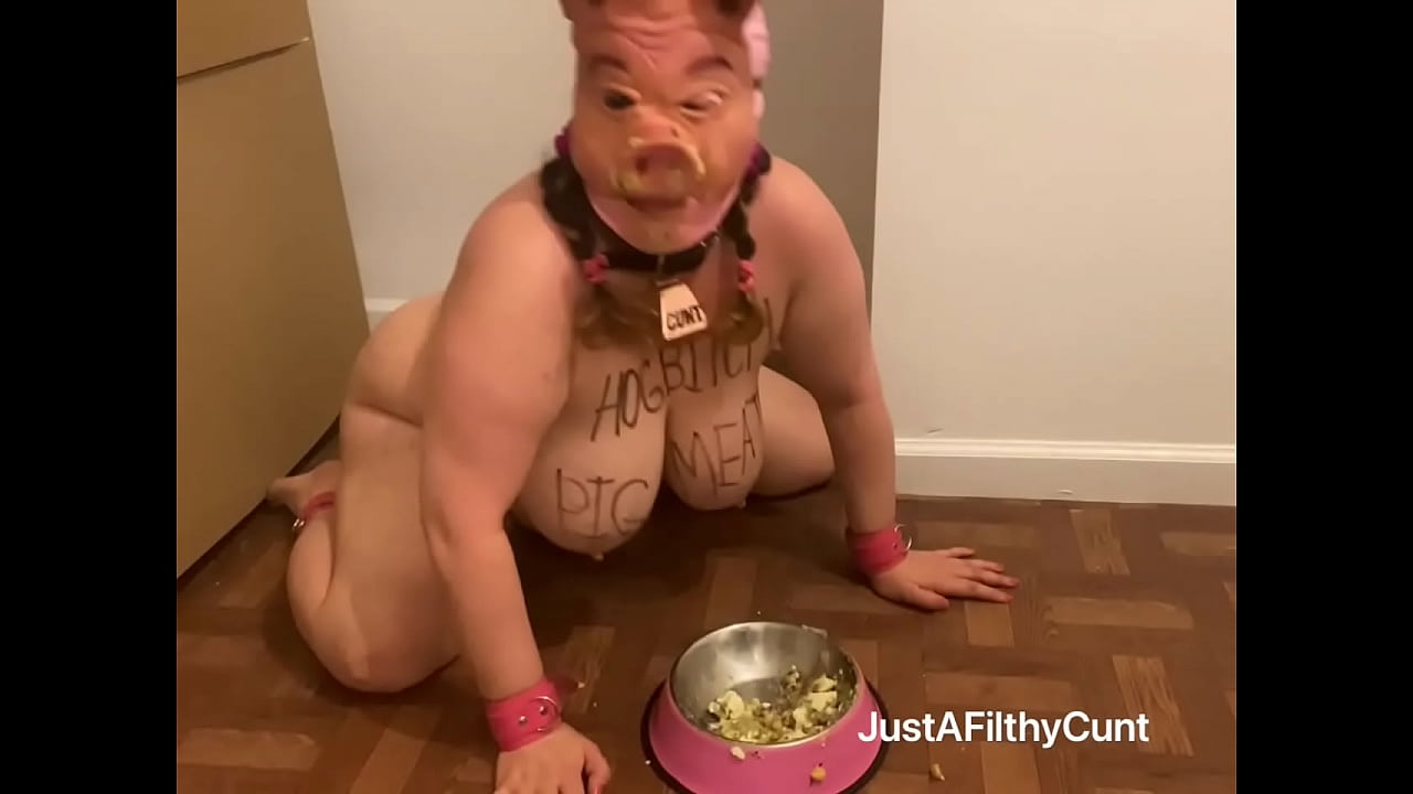 Fuckpig JustAFilthyCunt squeals and eats on floor