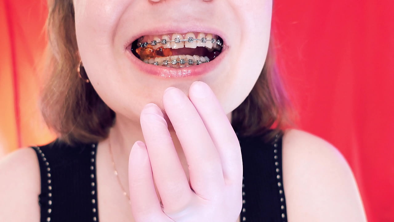 ASMR with braces - chewing jelly bears - Arya Grander - vore fetish