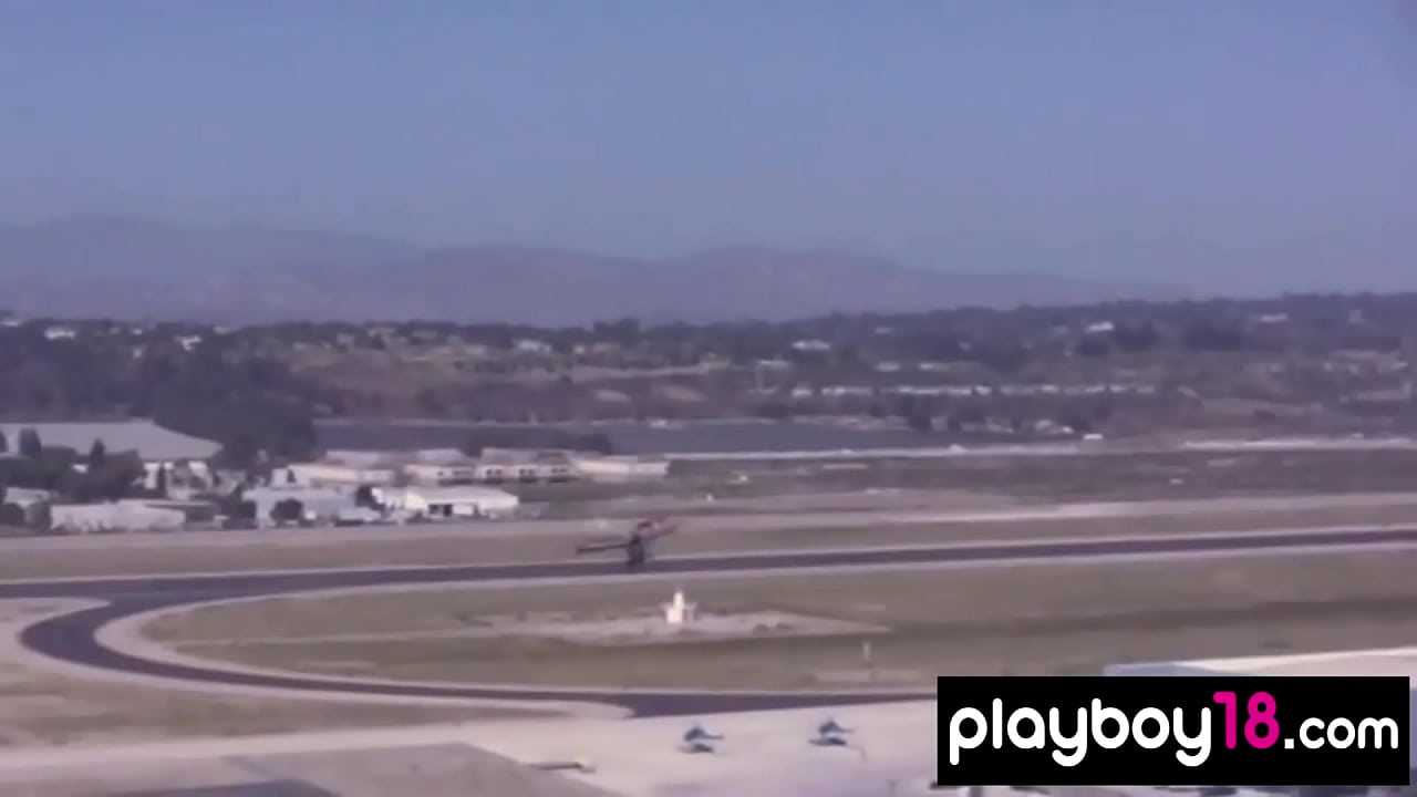 Big boobed badass latina and her GF stripping at the airfield