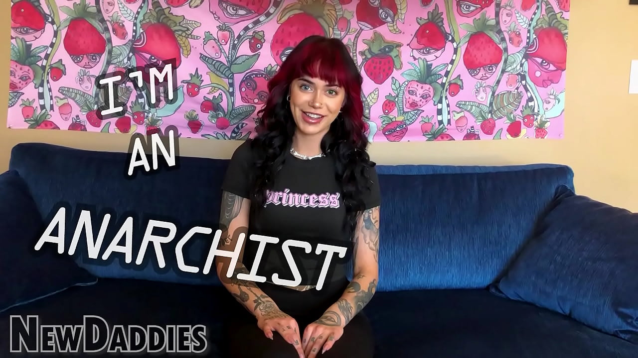 Hot Gothic slut with tattoos Aurora Anarchy gets xxx interview from NewDaddies