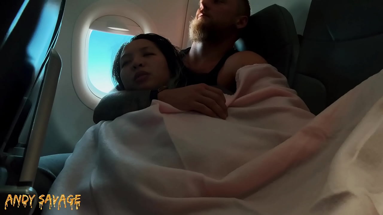PUBLIC fingering asian on an airplane MILE HIGH CLUB