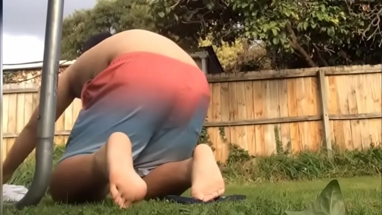 Fatty gay chub wanks outdoors