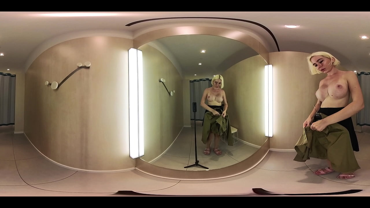 Naked beauty in the fitting room. Blonde with big tits tries on clothes in the fitting room. VR 360 Try On Haul transparent clothes. Naked beauty trying on clothes. Would you like to fuck me here?