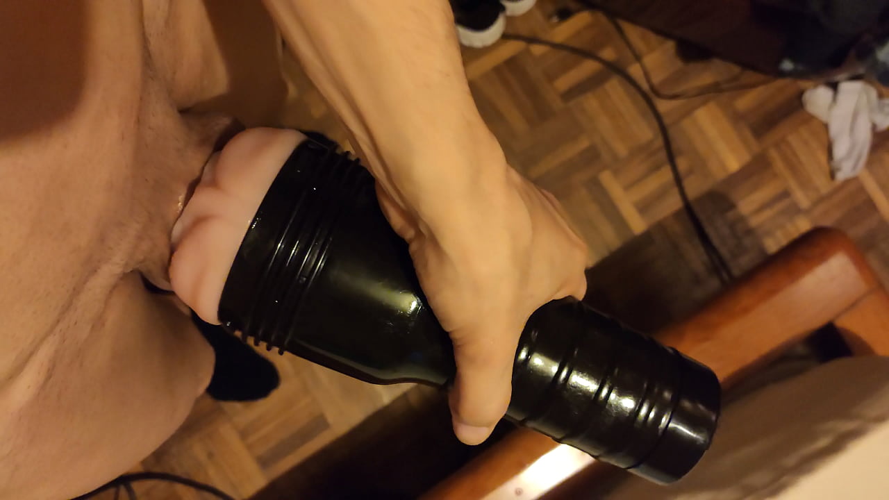 Small dick uses silicone flashlight pussy