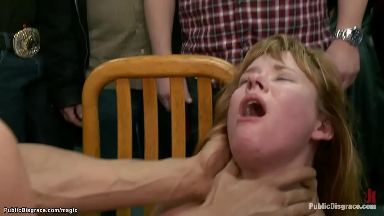 Small tits bound blonde Claire Robbins fucked in chair bondage by Karlo Karrera then blindfolded anal fucked and vibed by mistress Lorelei Lee in public