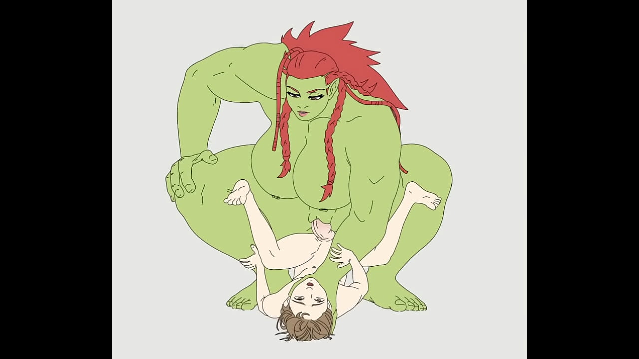 muscular orc girl rides slim man