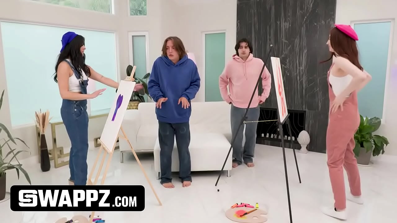 SWAPPZ - Virgin Step-Sisters See Their First Ever Cocks Swap Stepbrothers for Nude Model Painting