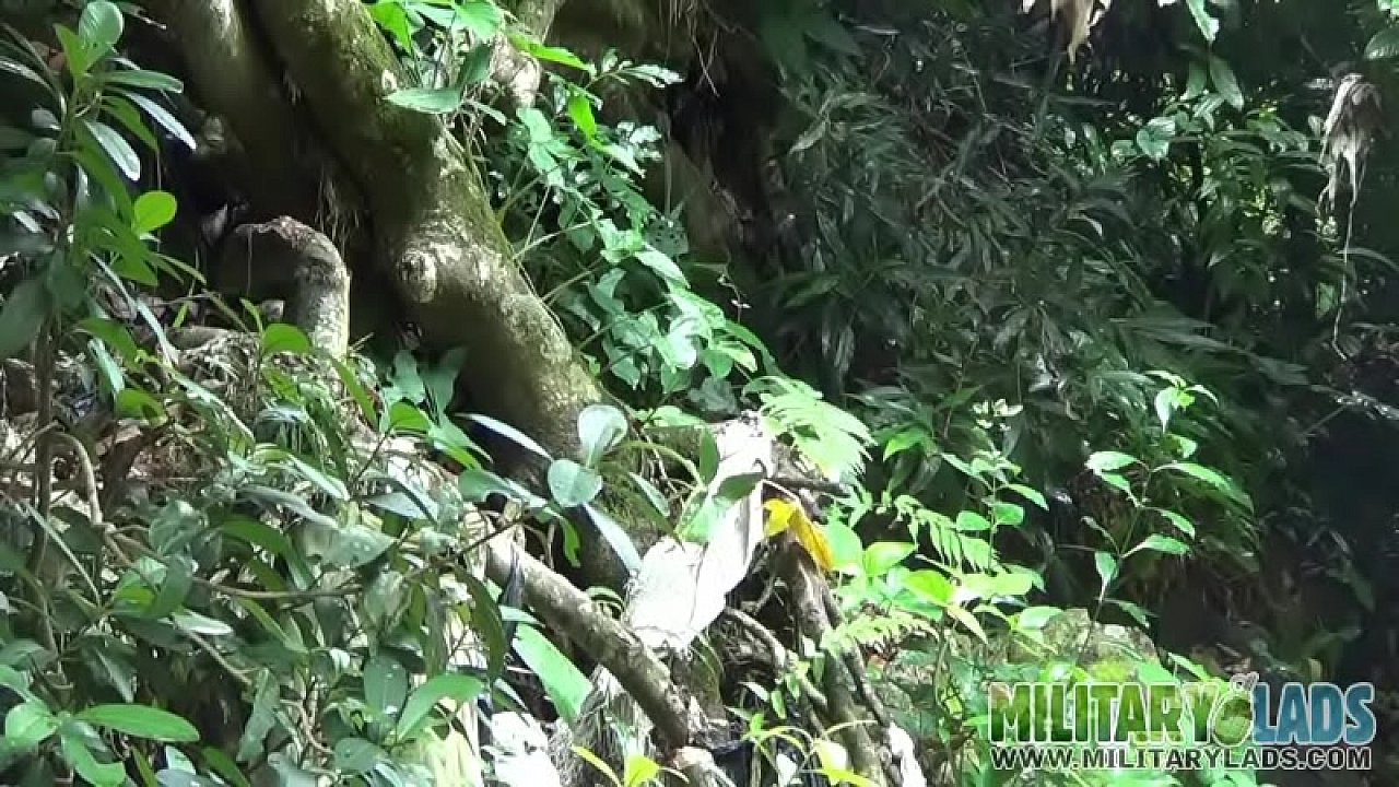 Hot trooper goes for a dip in the stream