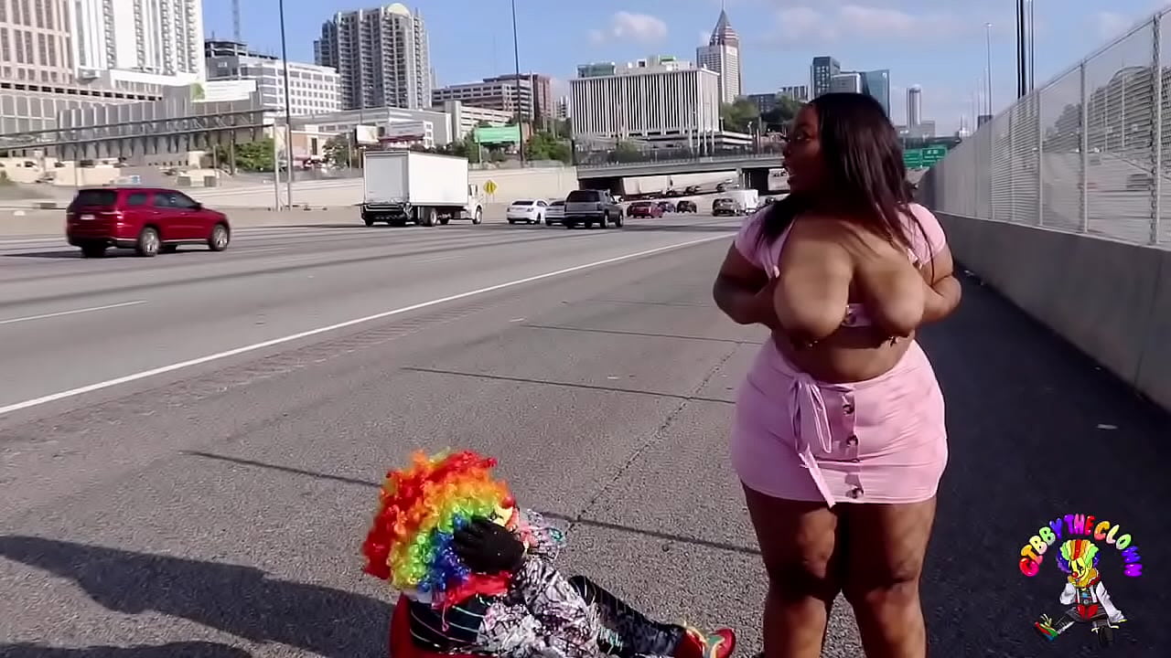 BBW gets banged on highway by a clown