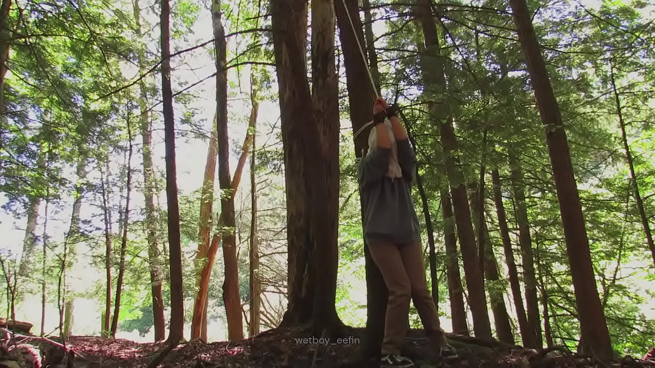 Tied up in woods pissing pants -- bondage accident