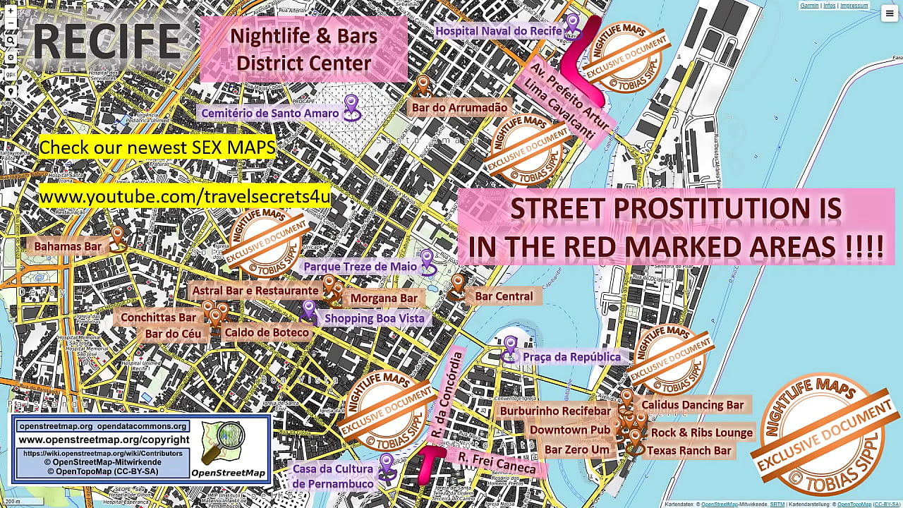 Street Prostitution Map of Recife, Brazil with Indication where to find Streetworkers, Freelancers and Brothels. Also we show you the Bar, Nightlife and Red Light District in the City.