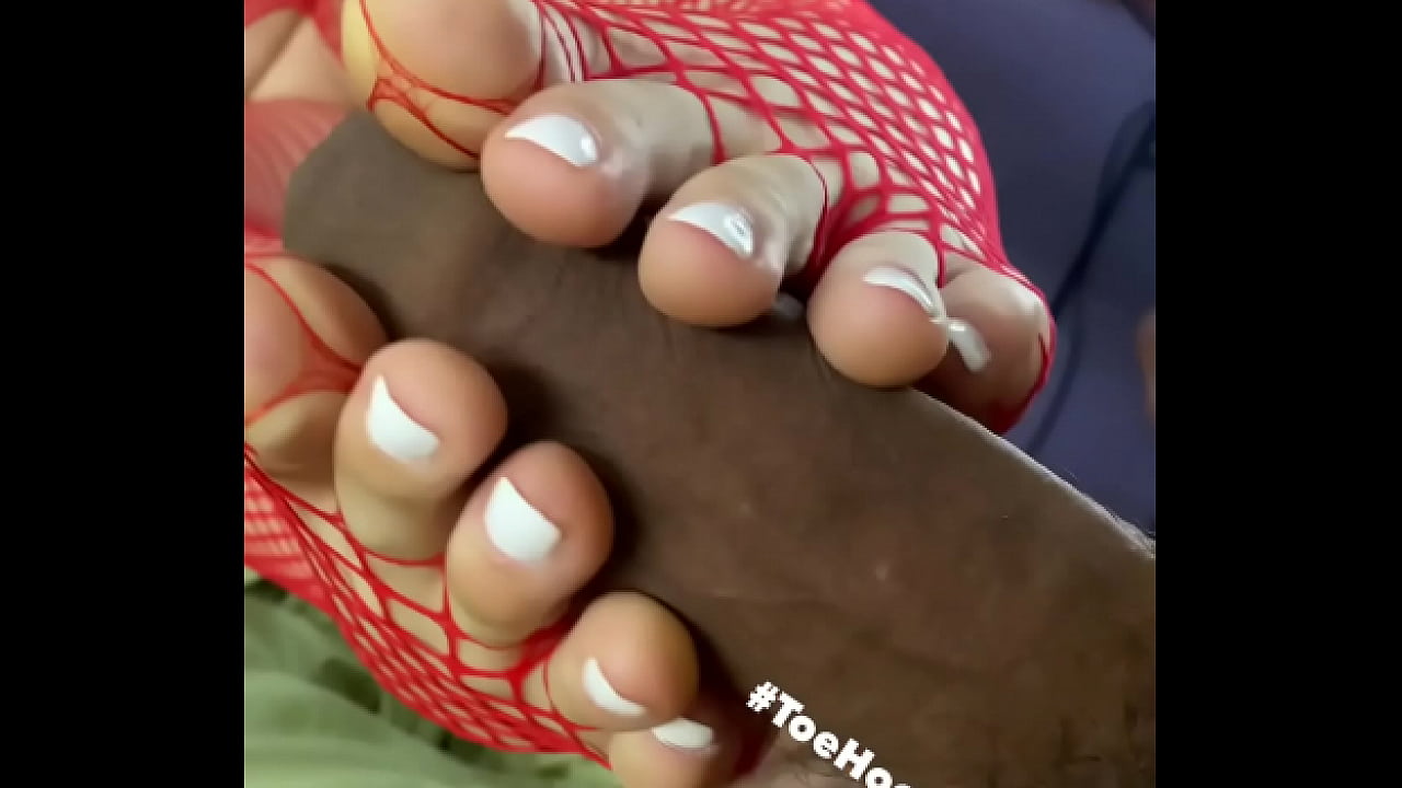White Hot Toenails and Red Fishnet Foot Job