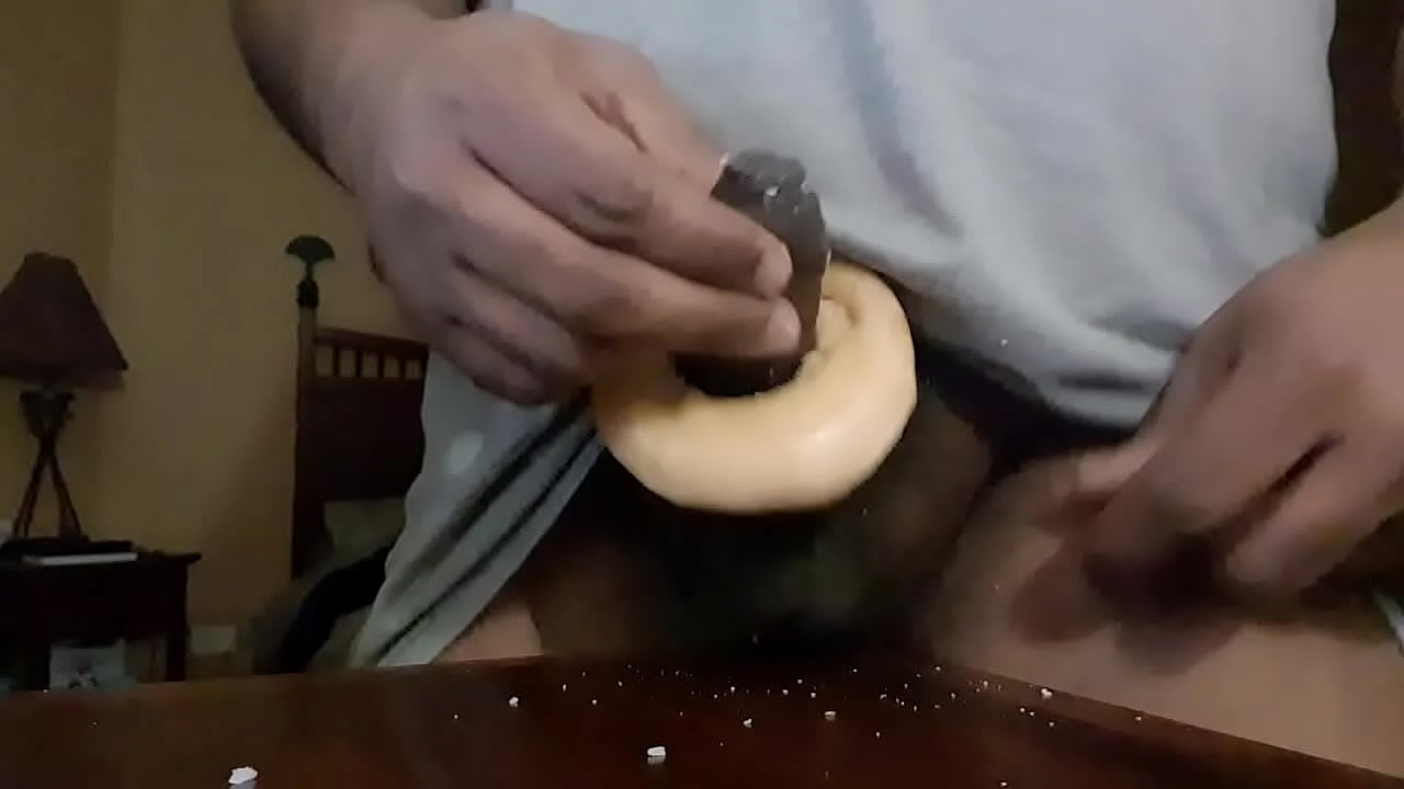 hairy uncut indian cock fucking a doughnut