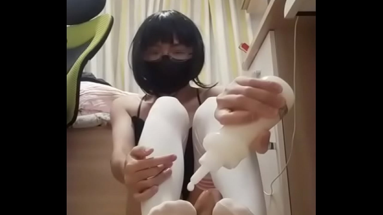 TS C-chan white stockings sexy underwear dildo inserted semen footjob