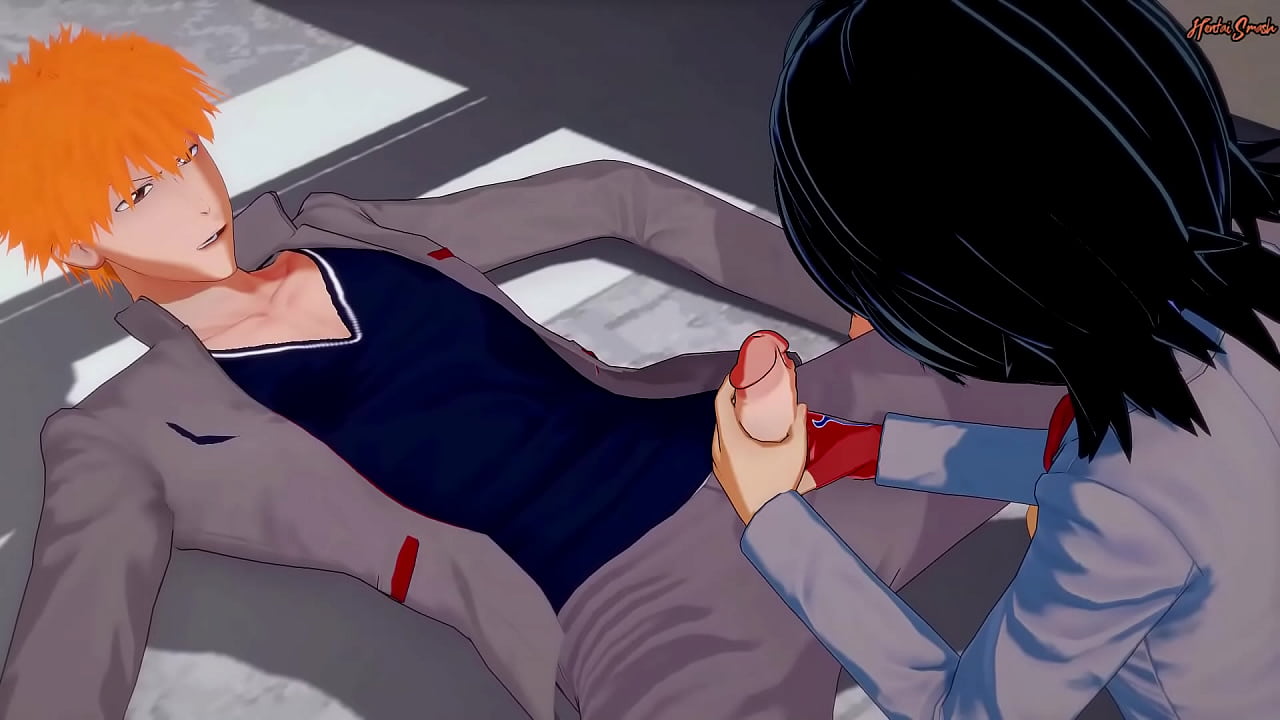 Ichigo fucking Rukia hard and filling her with cum.