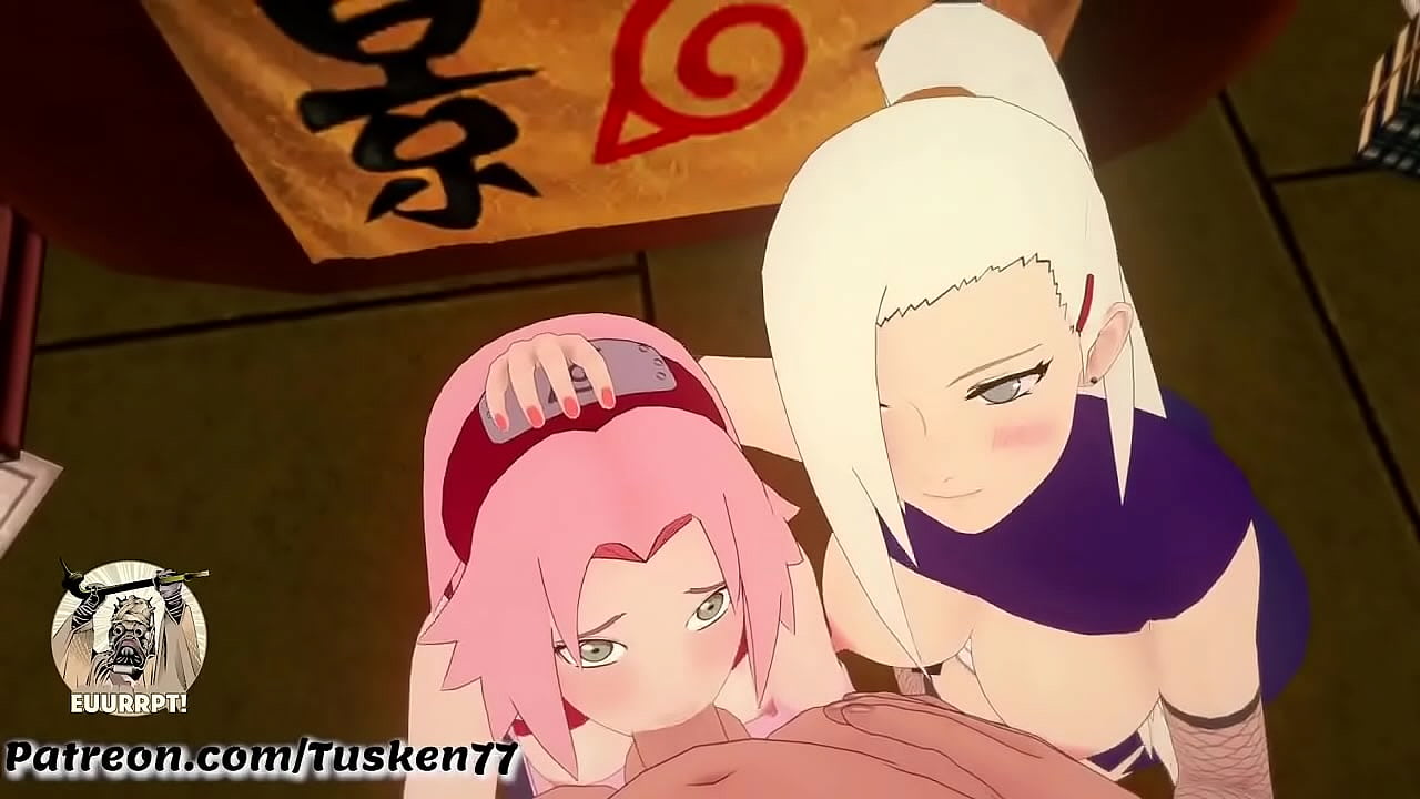 Professional Ninja Whores Sakura & Ino shove their mouths full with Naruto's Massive thick Cock!