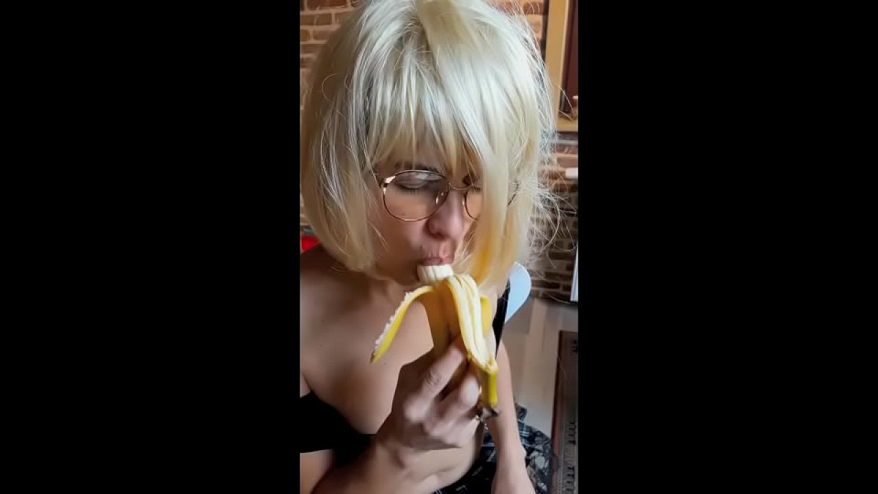 Alexandra blows a juicy banana