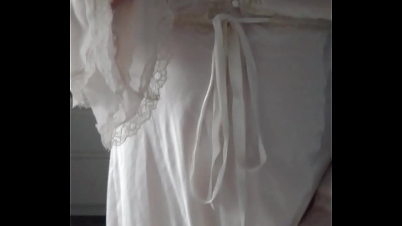 Wearing my wifes Jane Woolrich nightdress and cumming onto another nightdress