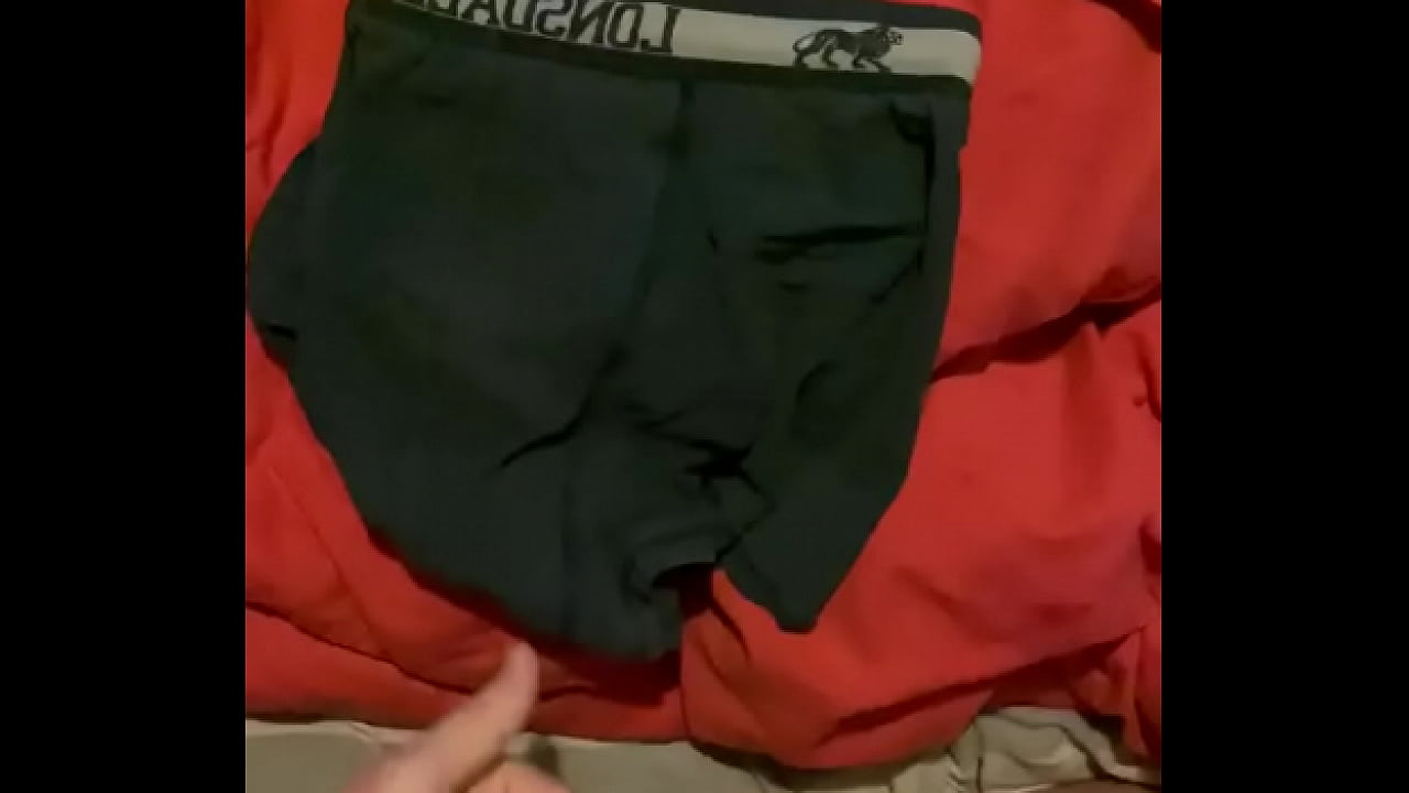 Masturbating Over my boxers using them has a cum towel