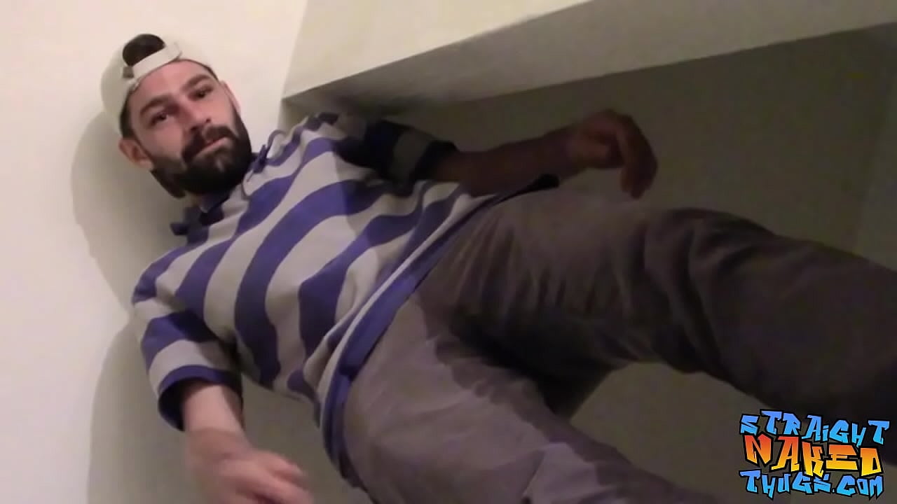 Bearded thug masturbating and moaning