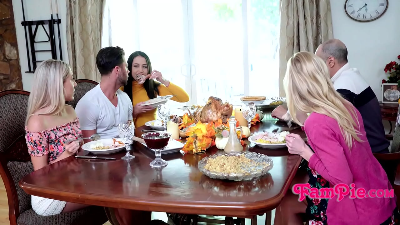 Teen StepSister's Suck Their StepBro While StepMom And StepDad Having Their Thanksgiving Dinner