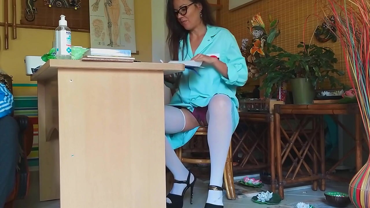 Voyeur! Sexy Milf Doctor Shows Hairy Pussy Secretly at Work