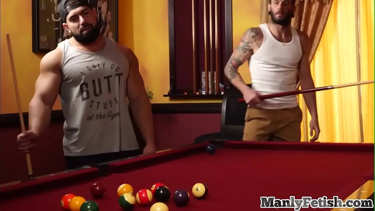 Muscle hunk bends boyfriend over table and fills his up with cum