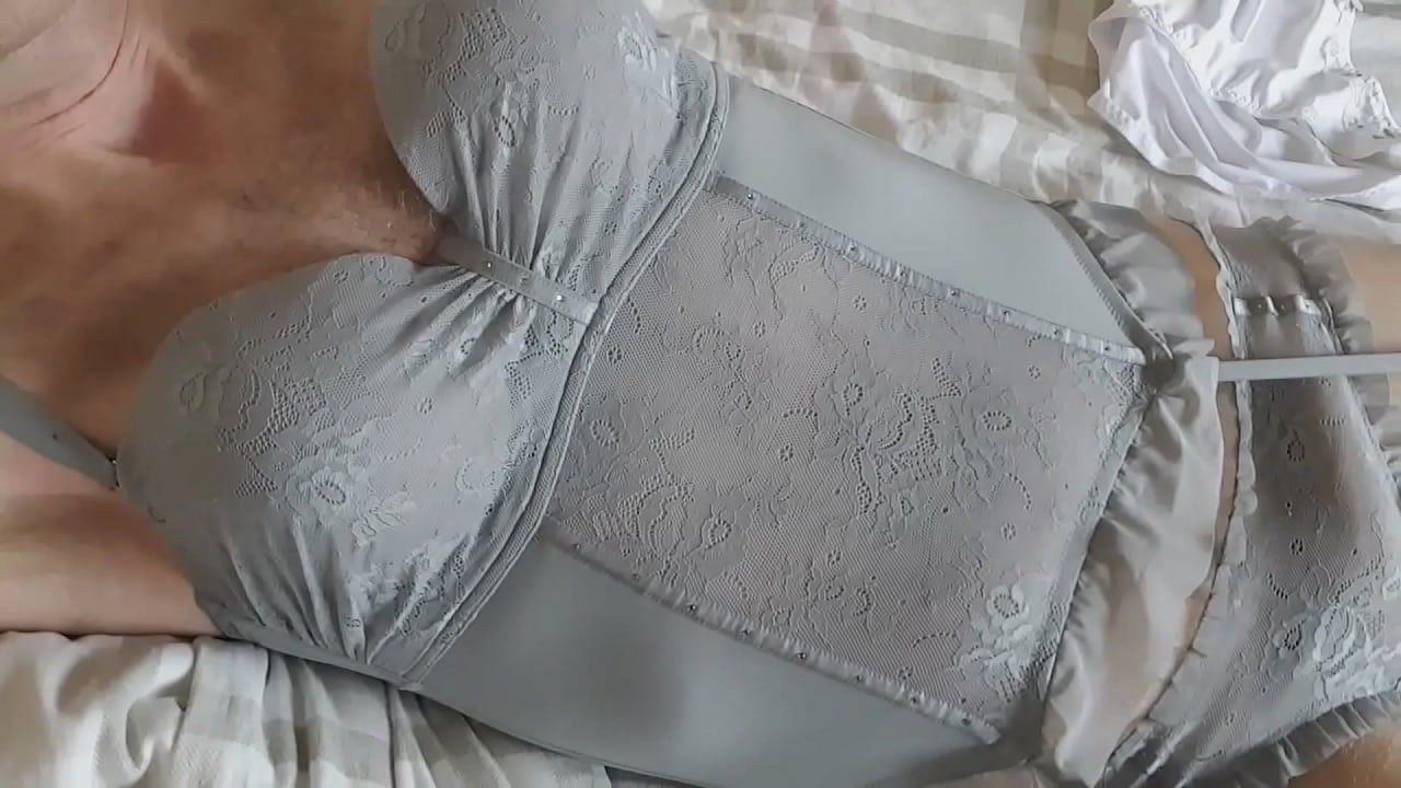 Crossdresser trying on new Promise Basque and masturbates wearing it