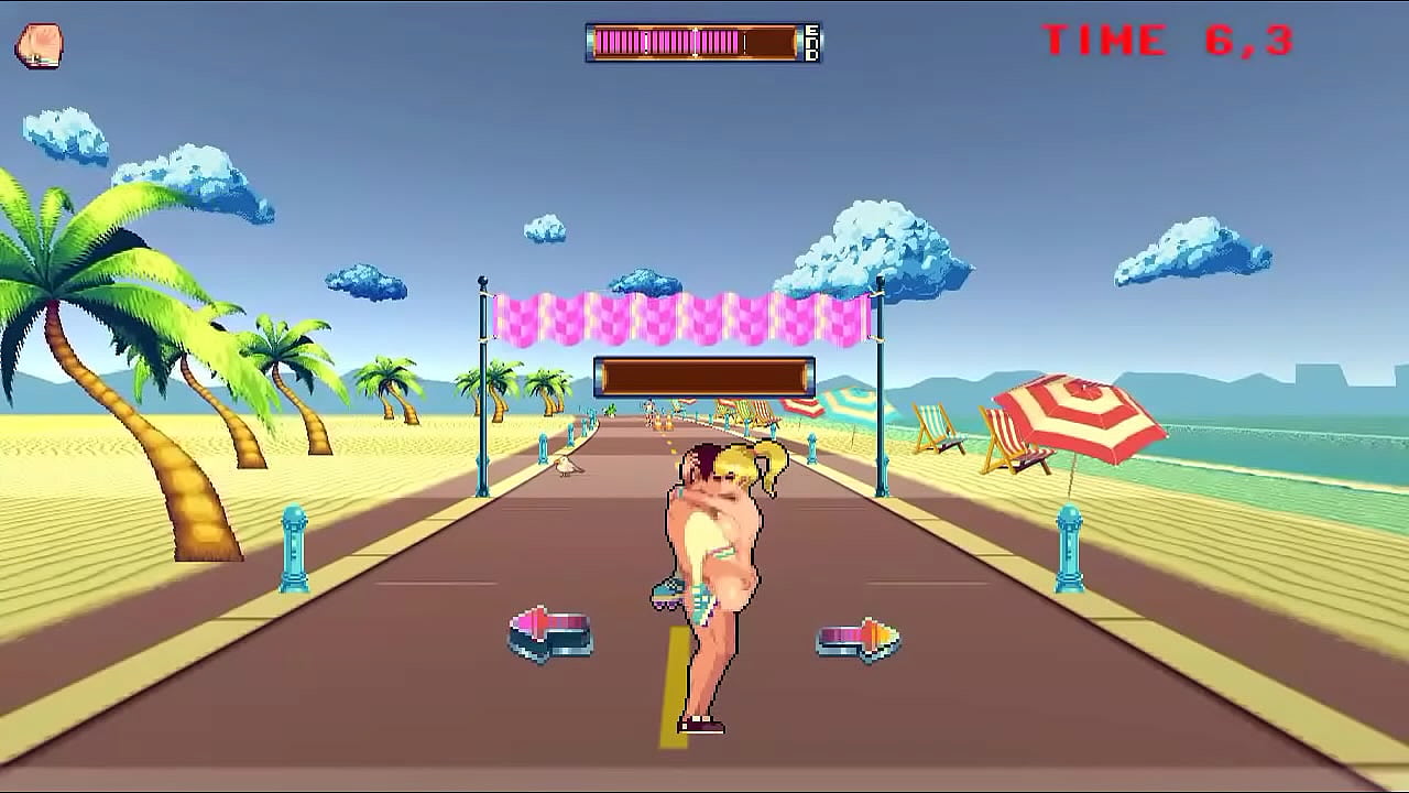 Pretty blonde in roller skates in erotic hentai gameplay