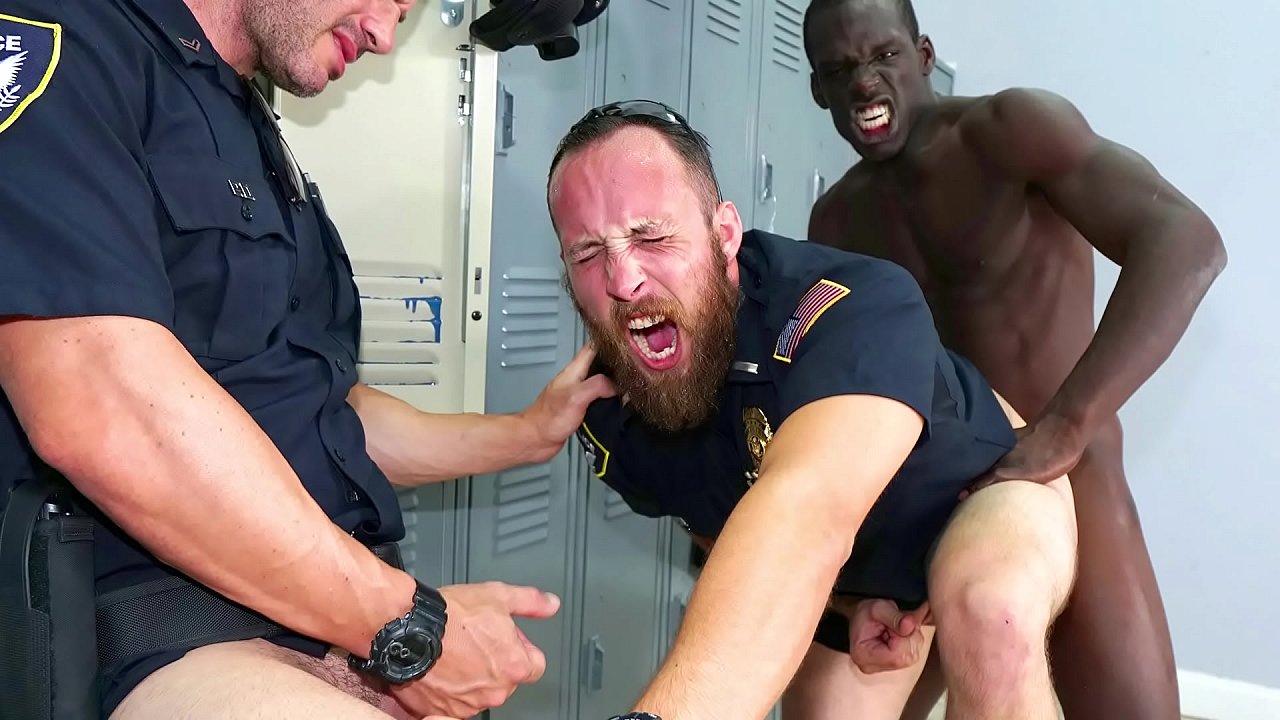 Arroused officers arrest a black guy for his huge cock