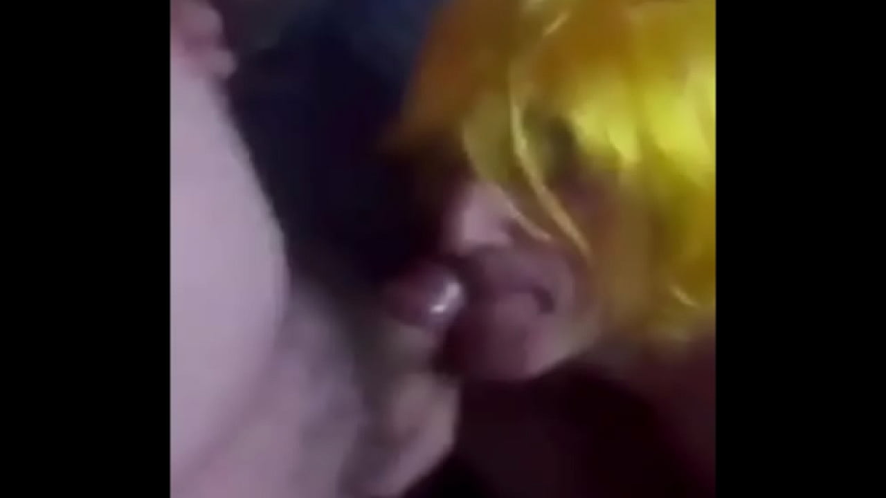 Sissy get on his knees and gives a sloppy blowjob