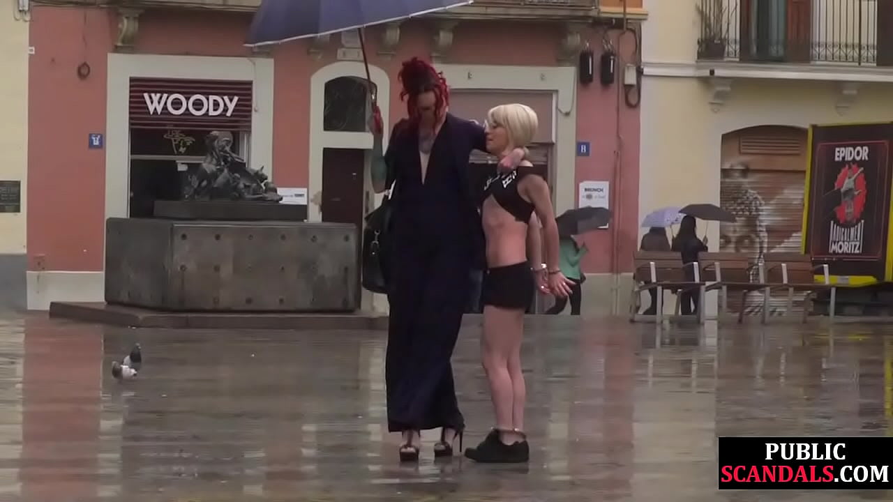 Submissive bdsm babe publicly whipped in front of people