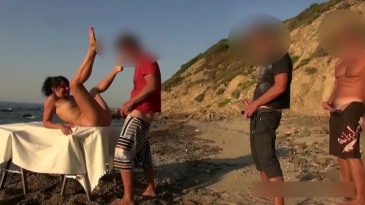 Cum orgy on the hotel beach. Free hole choice!