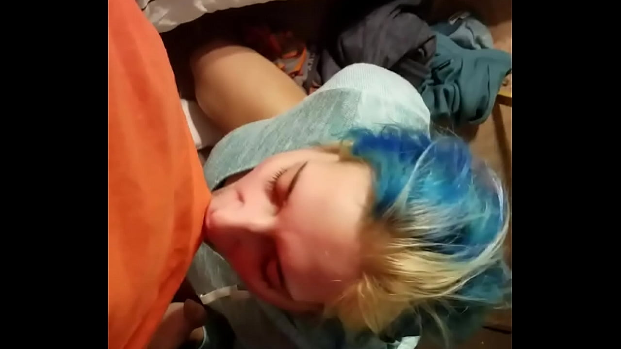 Blue Haired Hottie LOVES Eating His Dick