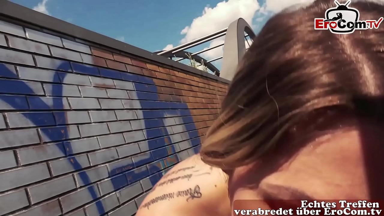 Public flashing Sex Date at berlin freeway with german tattoo slut