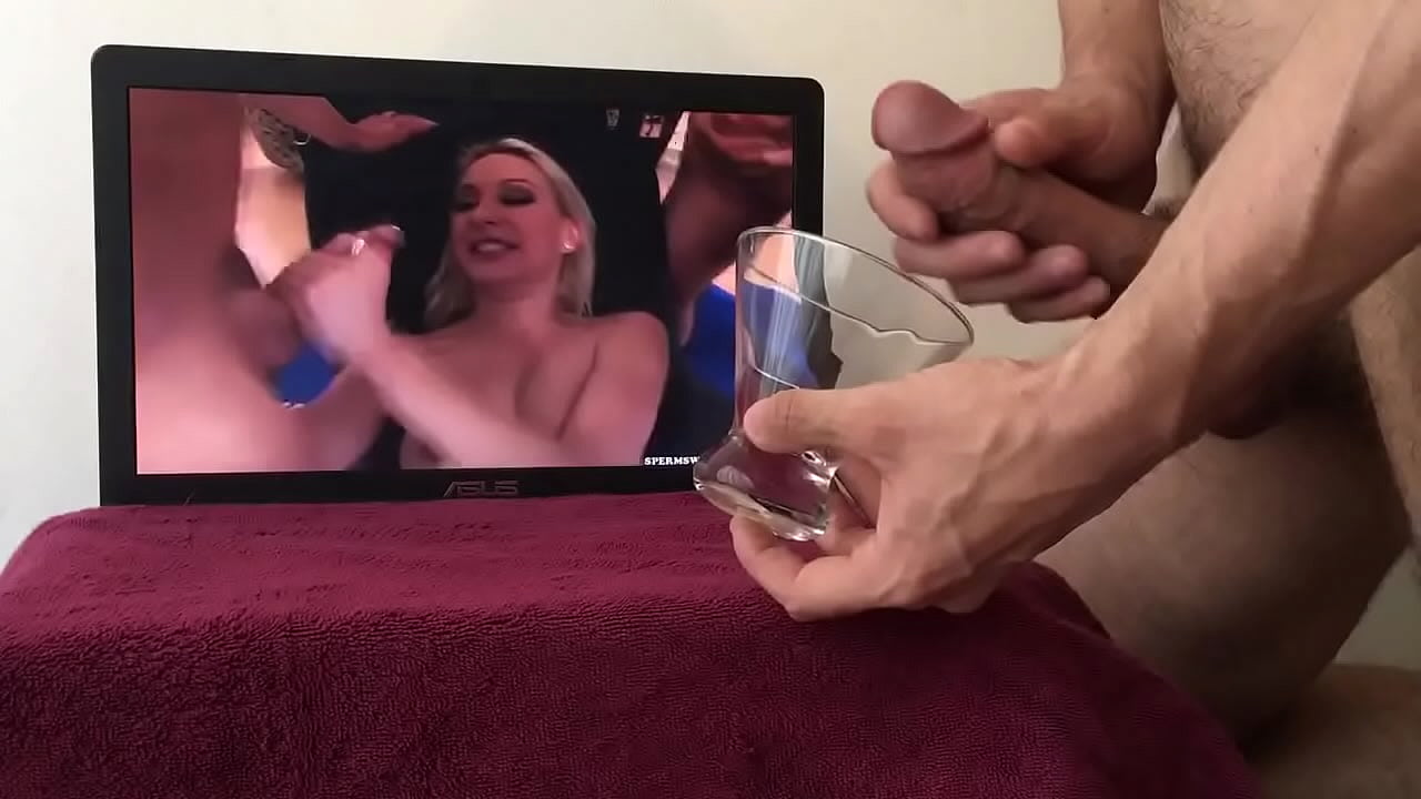 Shooting a big load in a cocktail glass while watching Erin Moore do a blowbang