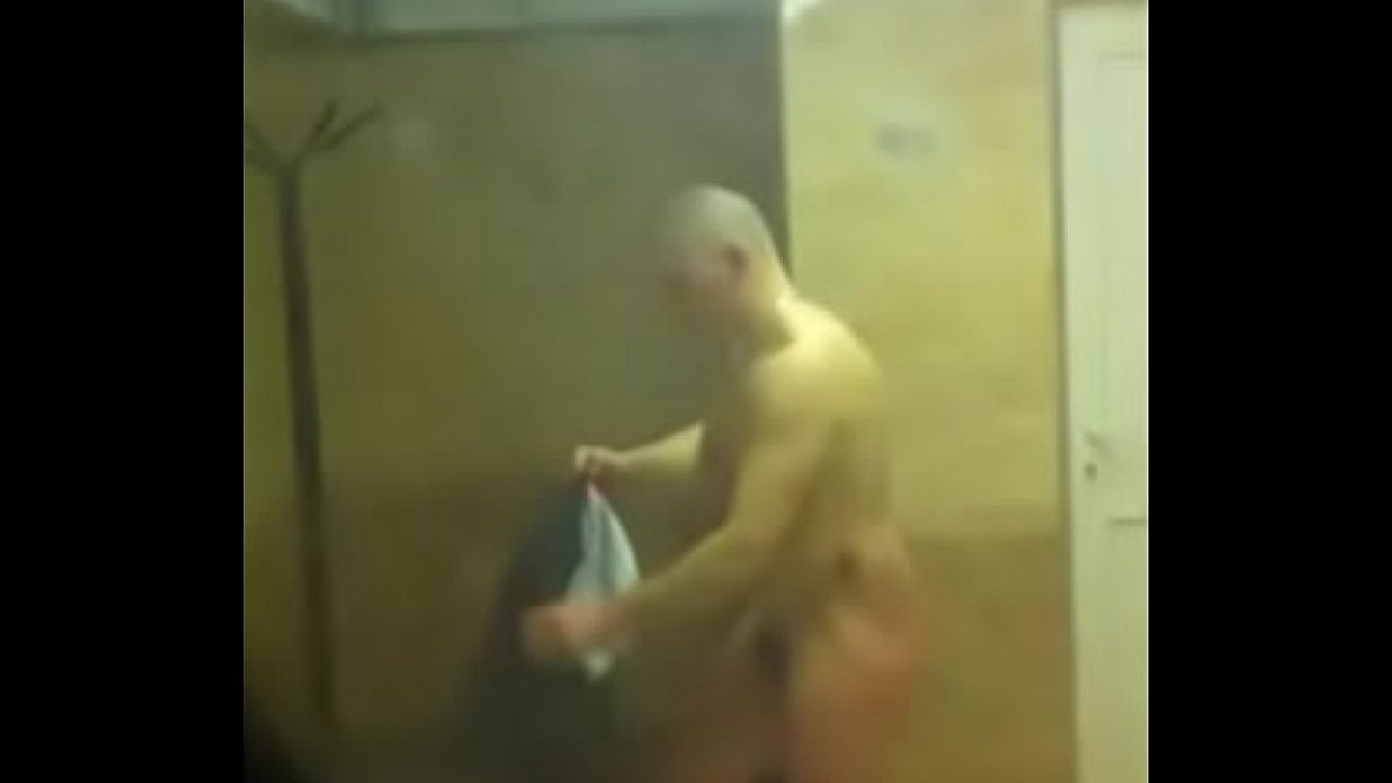 Russian men naked in changing room after shower spy cam