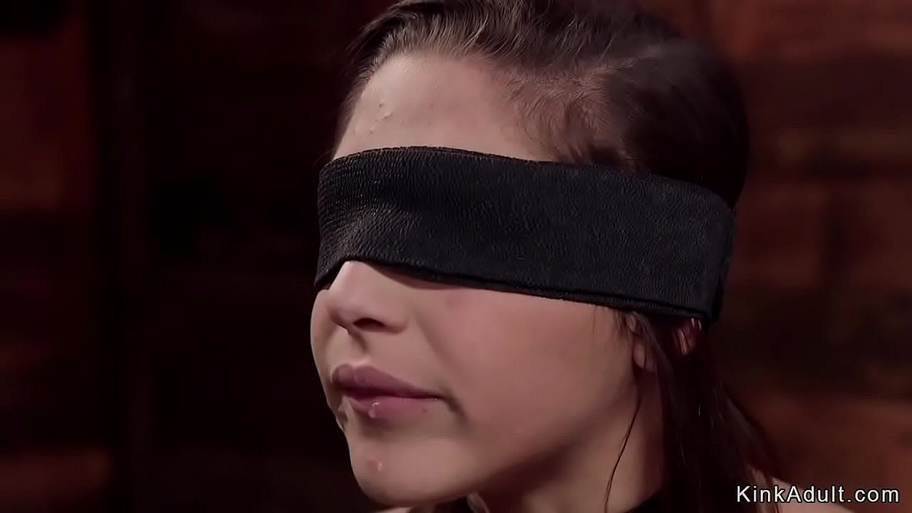 Blindfolded beautiful brunette slave Abella Danger sucks cock to master Bill Bailey then he rough anal fingers and fucks her in bondage