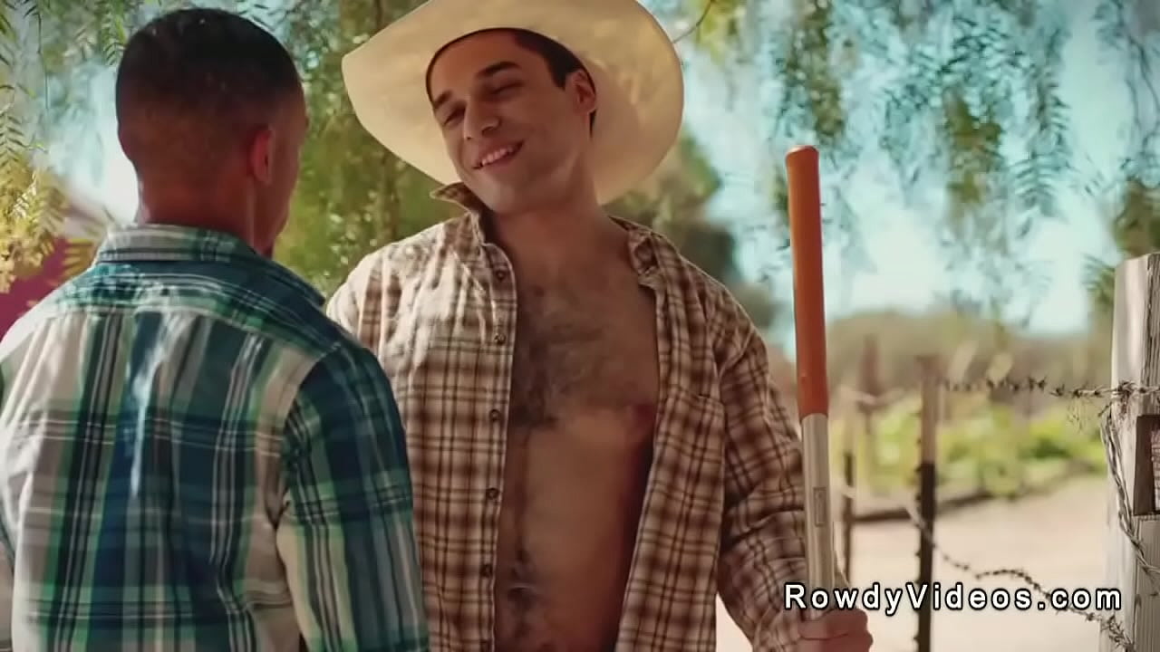 At the conversion camp Latin muscle gay cowboy Andrew Miller met black Jimmy West then brought him in bedroom where got blowjob and ass hole