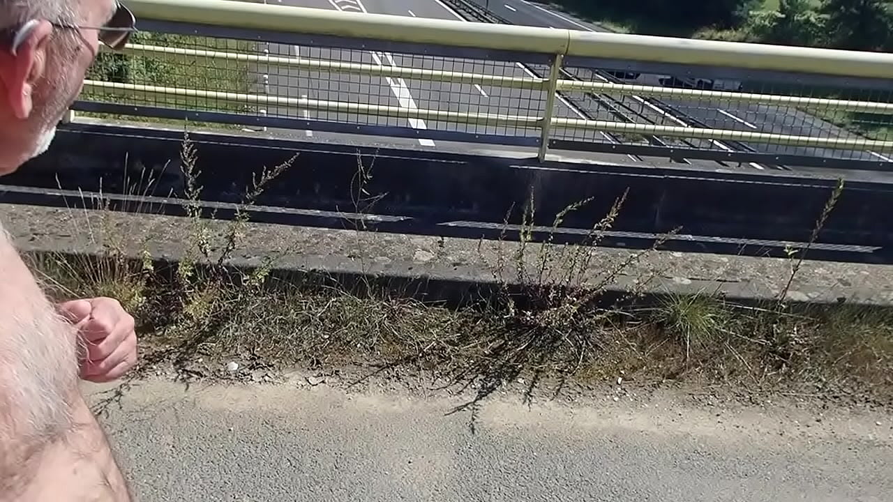 exhib naked on a highway bridge